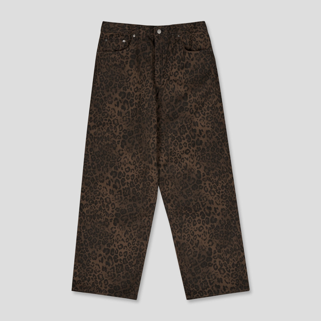Washed Leopard Wide Cotton Pants