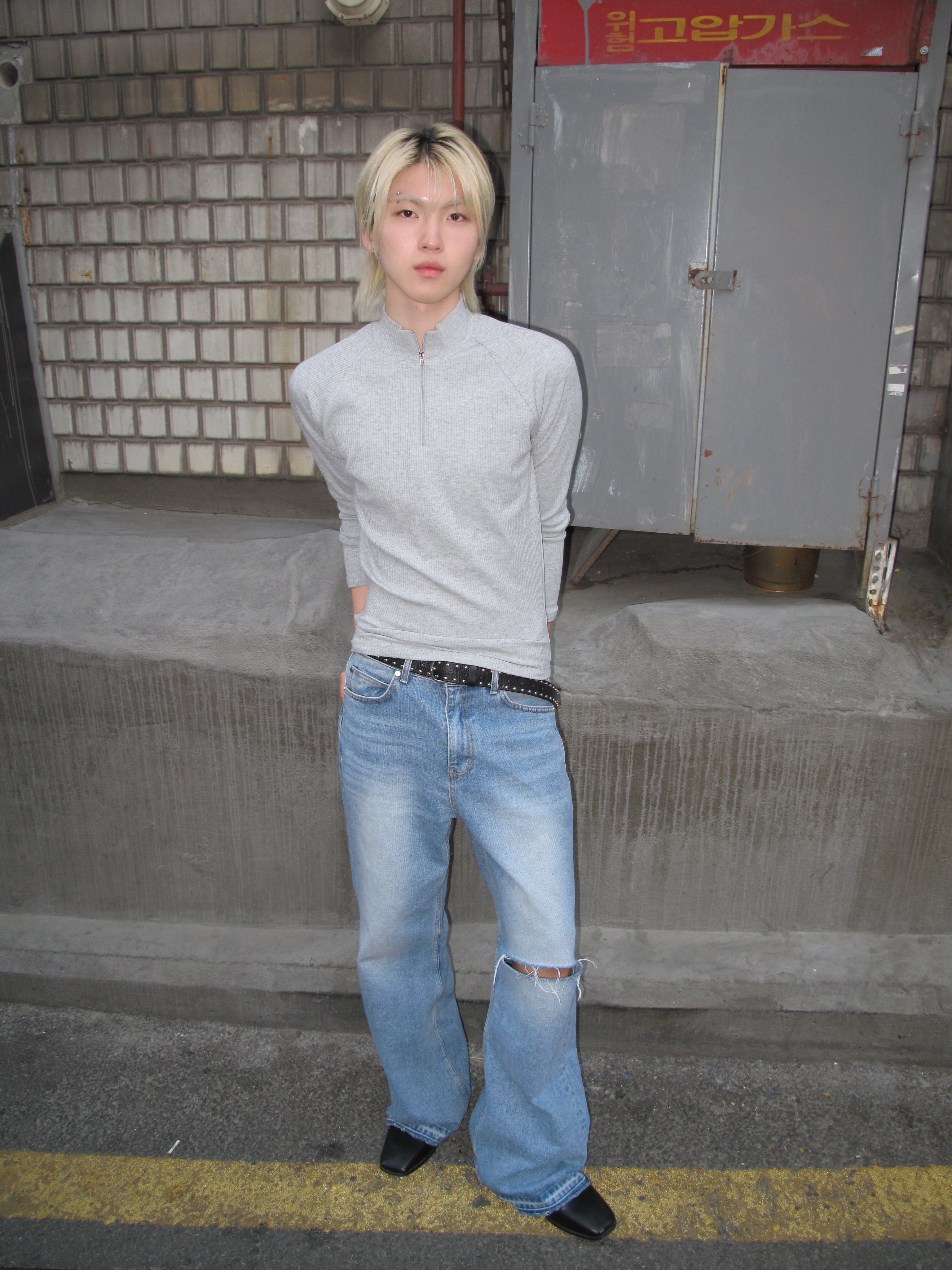 Distressed Knee-Cut Light-Wash Bootcut Jeans