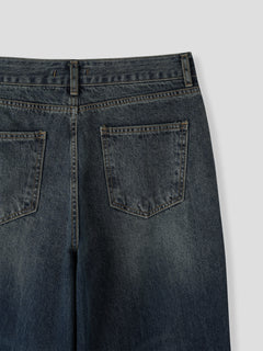 Washed Wide-Leg Denim Pants