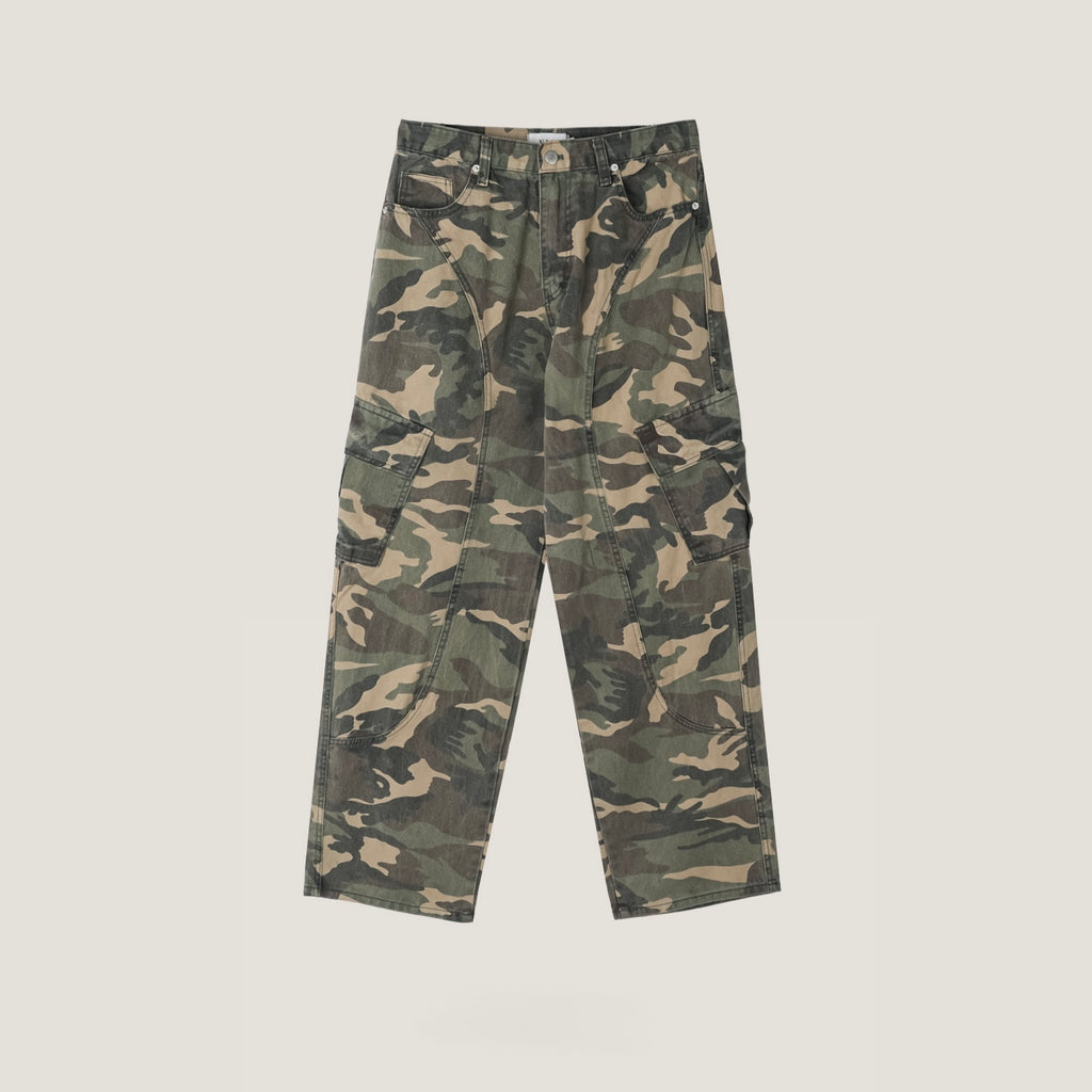 Washed Camo Panel Cargo Pants