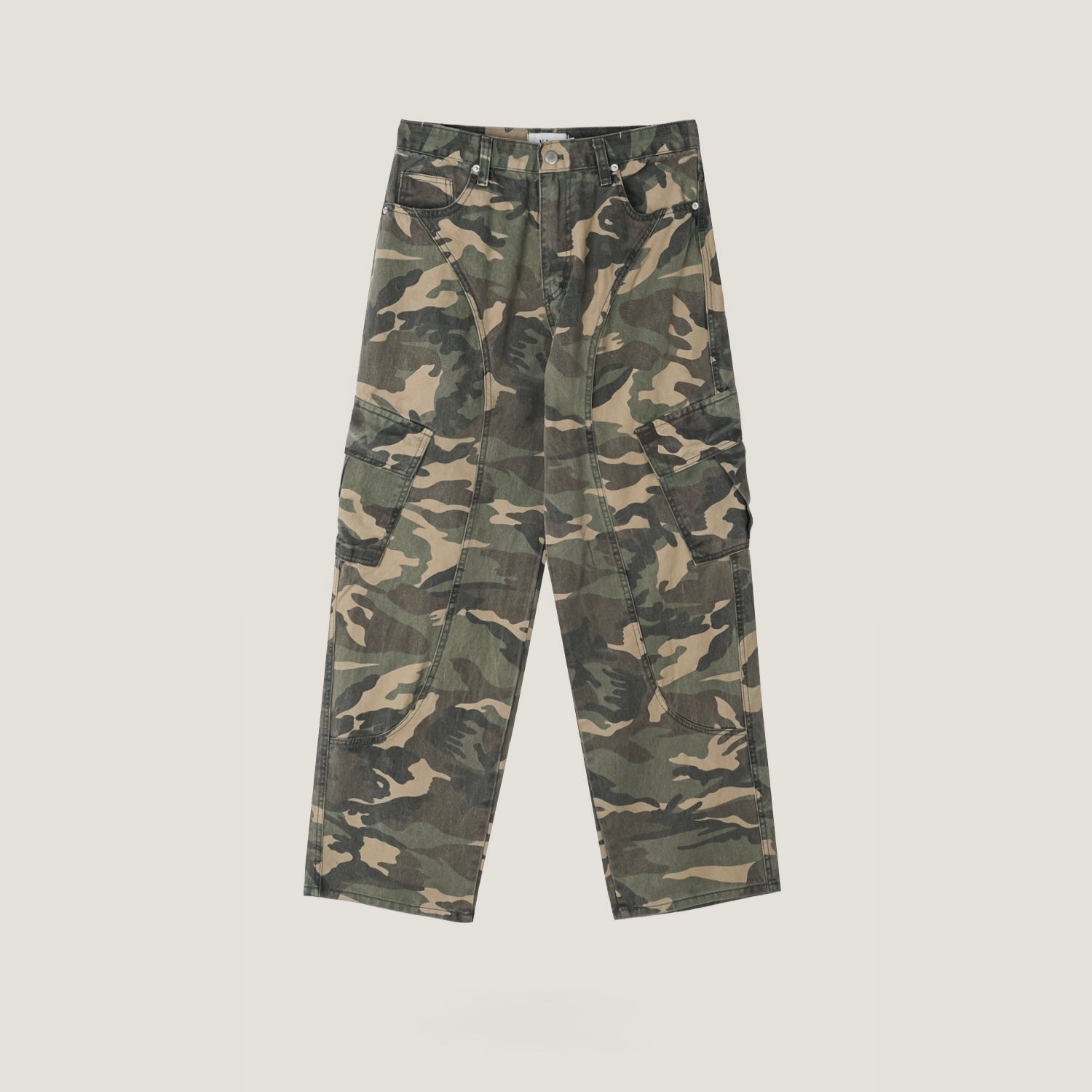 Washed Camo Panel Cargo Pants