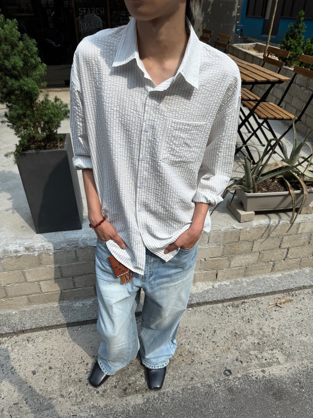 Washed Wide-Leg Denim Pants