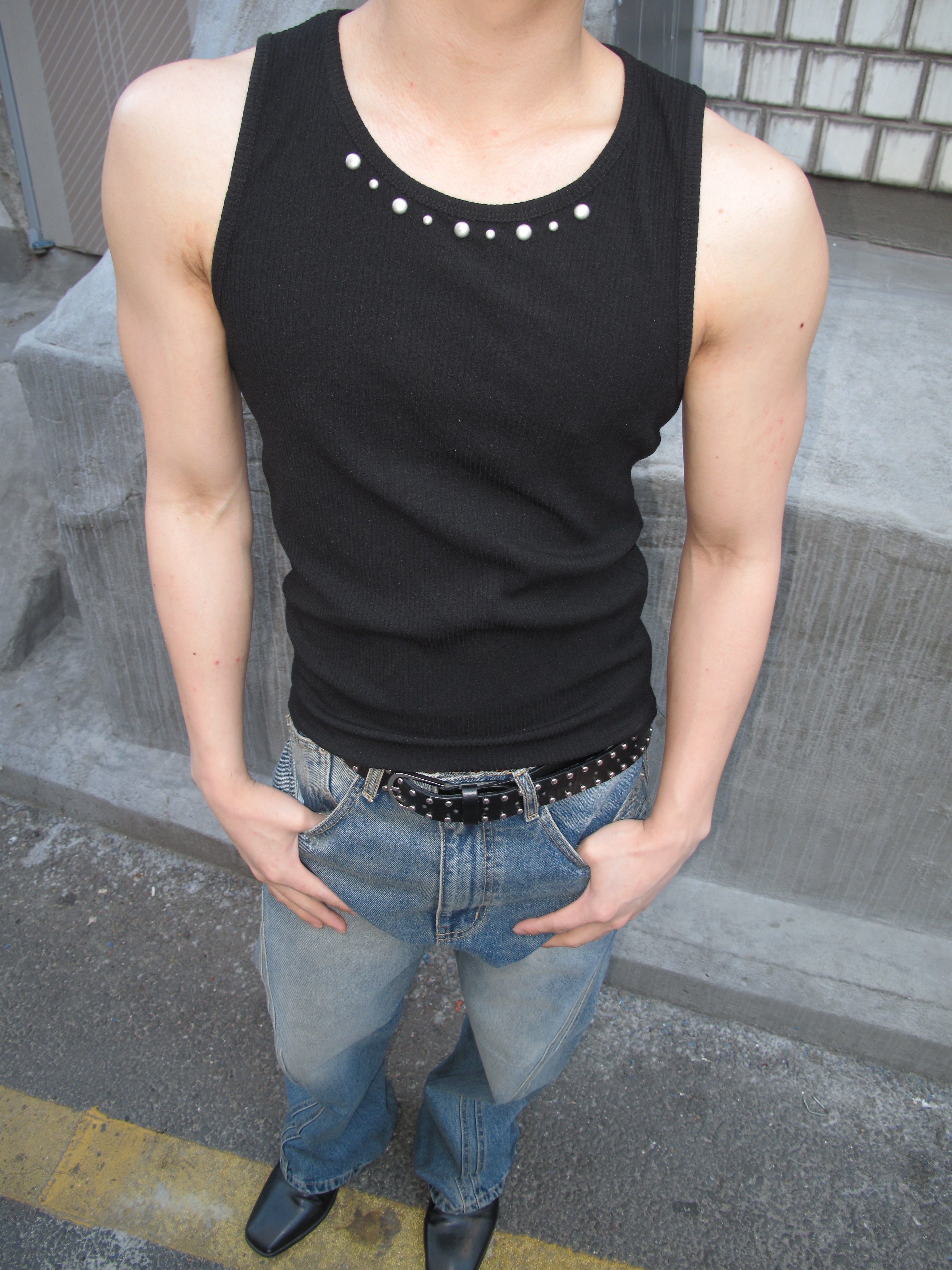 Studded Ribbed Sleeveless Tank Top