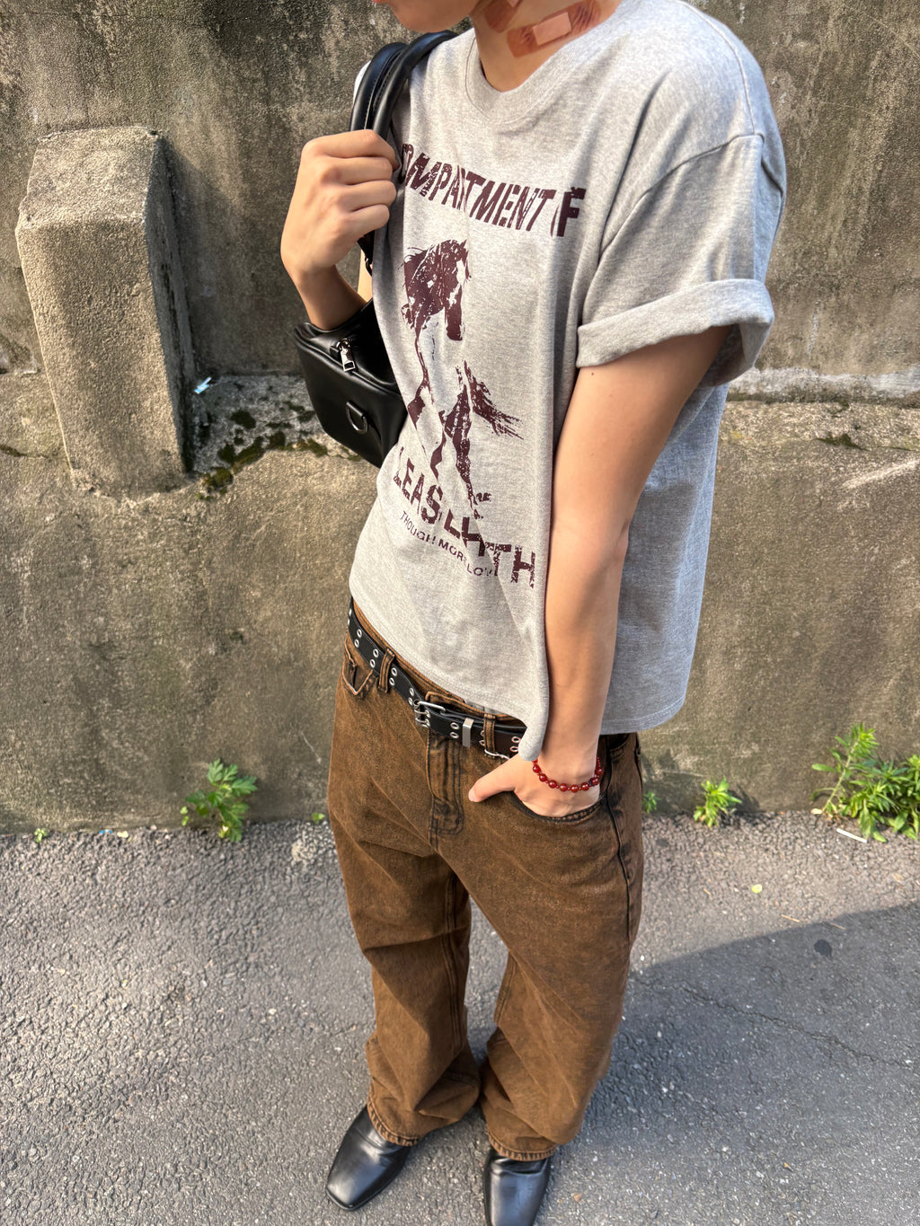 Brown-Black Mid-Wide Denim Pants