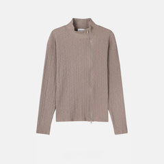 Ribbed Mock-Neck Zip Knit Top