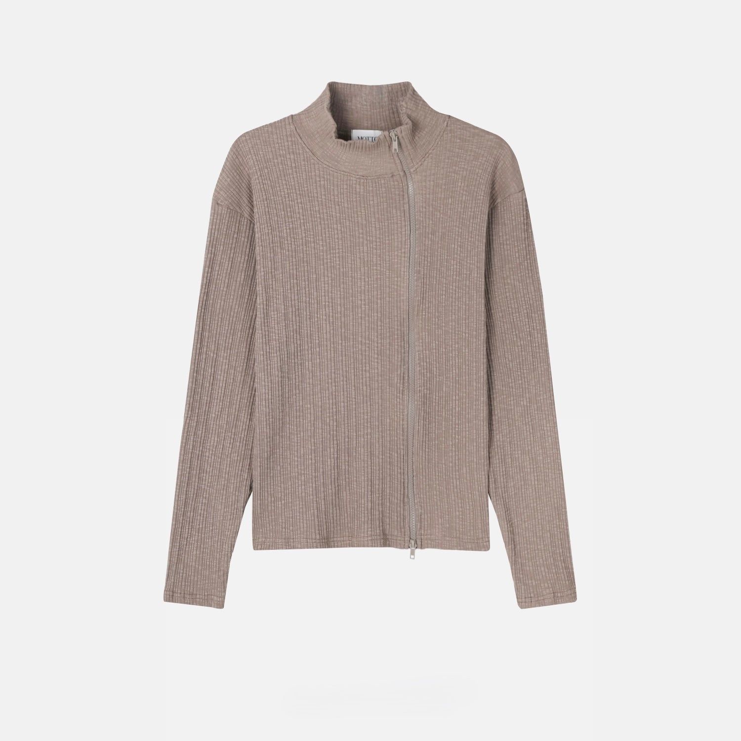 Ribbed Mock-Neck Zip Knit Top