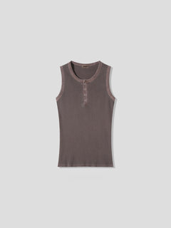 Pigment-Washed Ribbed Henley Tank Top