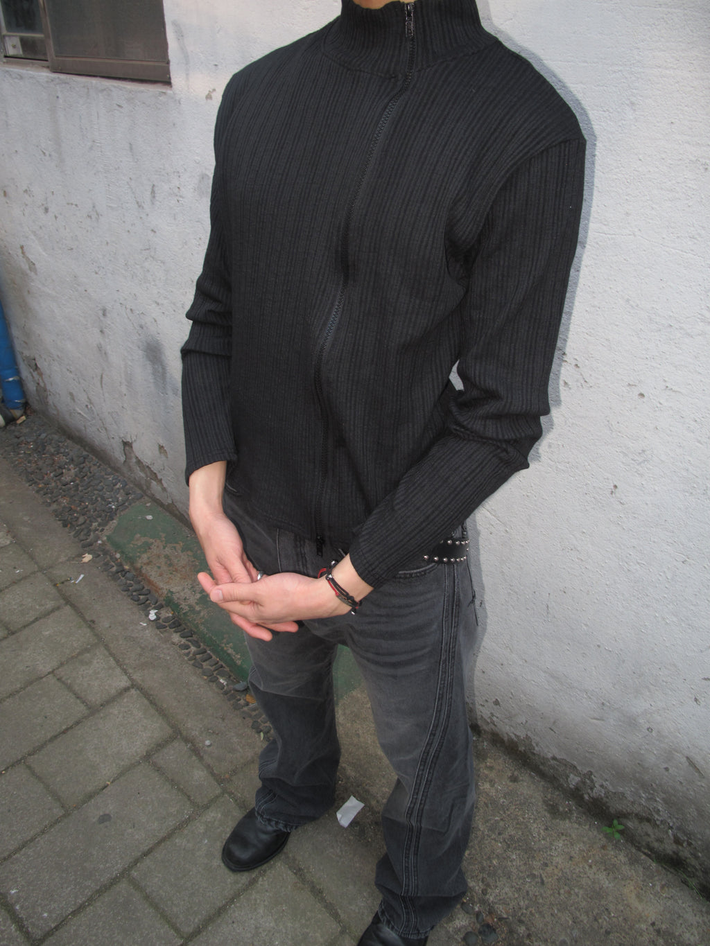Ribbed Mock-Neck Zip Knit Top