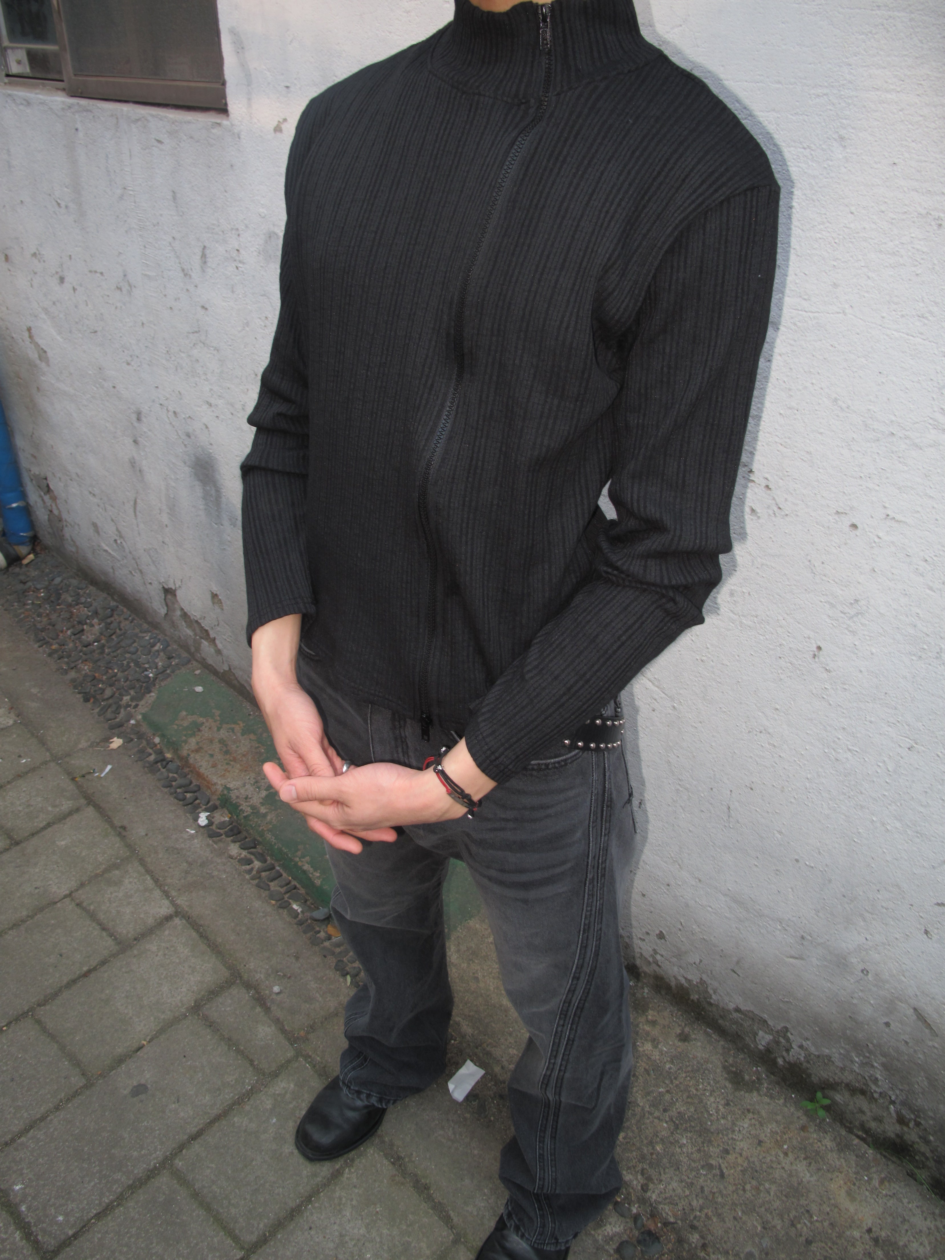 Ribbed Mock-Neck Zip Knit Top