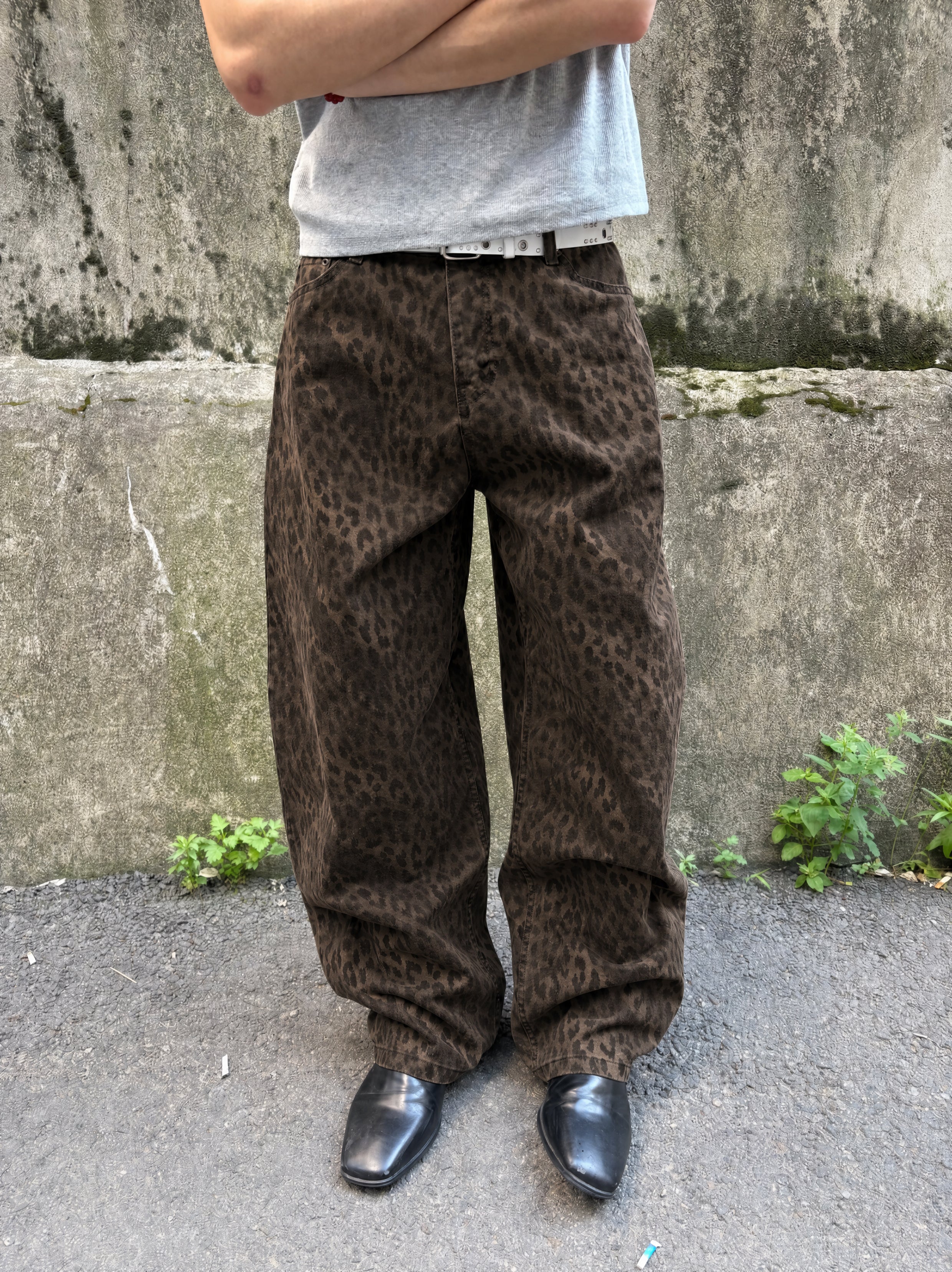 Washed Leopard Wide Cotton Pants