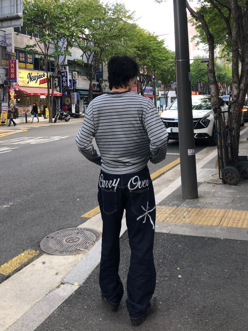 Carry Over Embroidery Wide Denim Pants