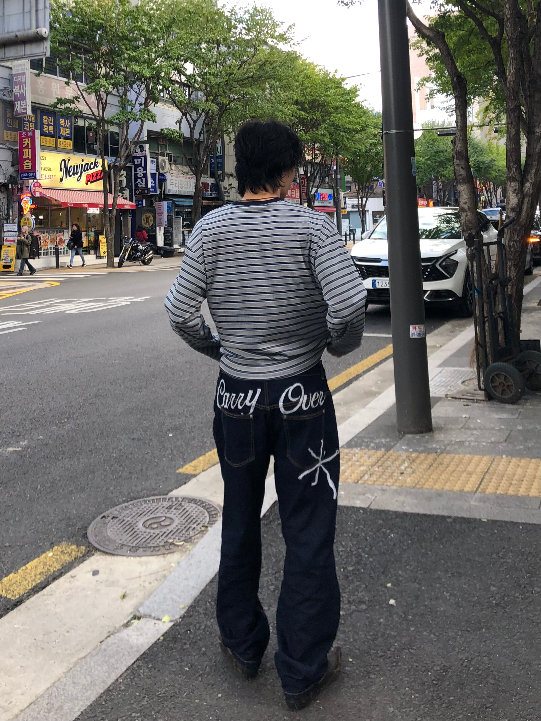 Carry Over Embroidery Wide Denim Pants