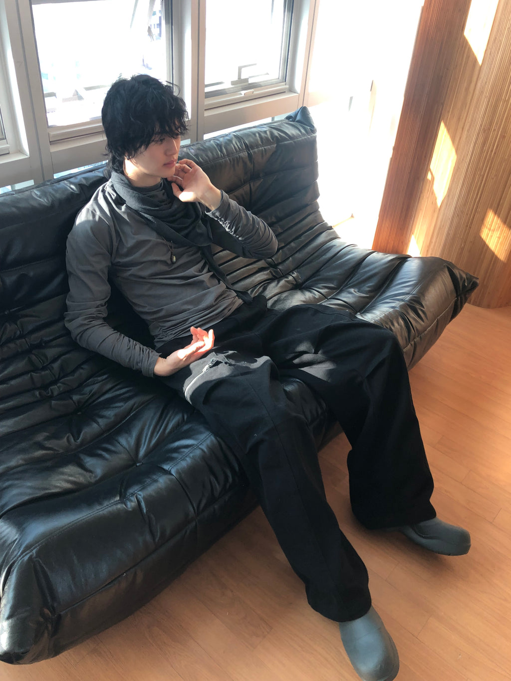 Soft Shirring Long Sleeve Top