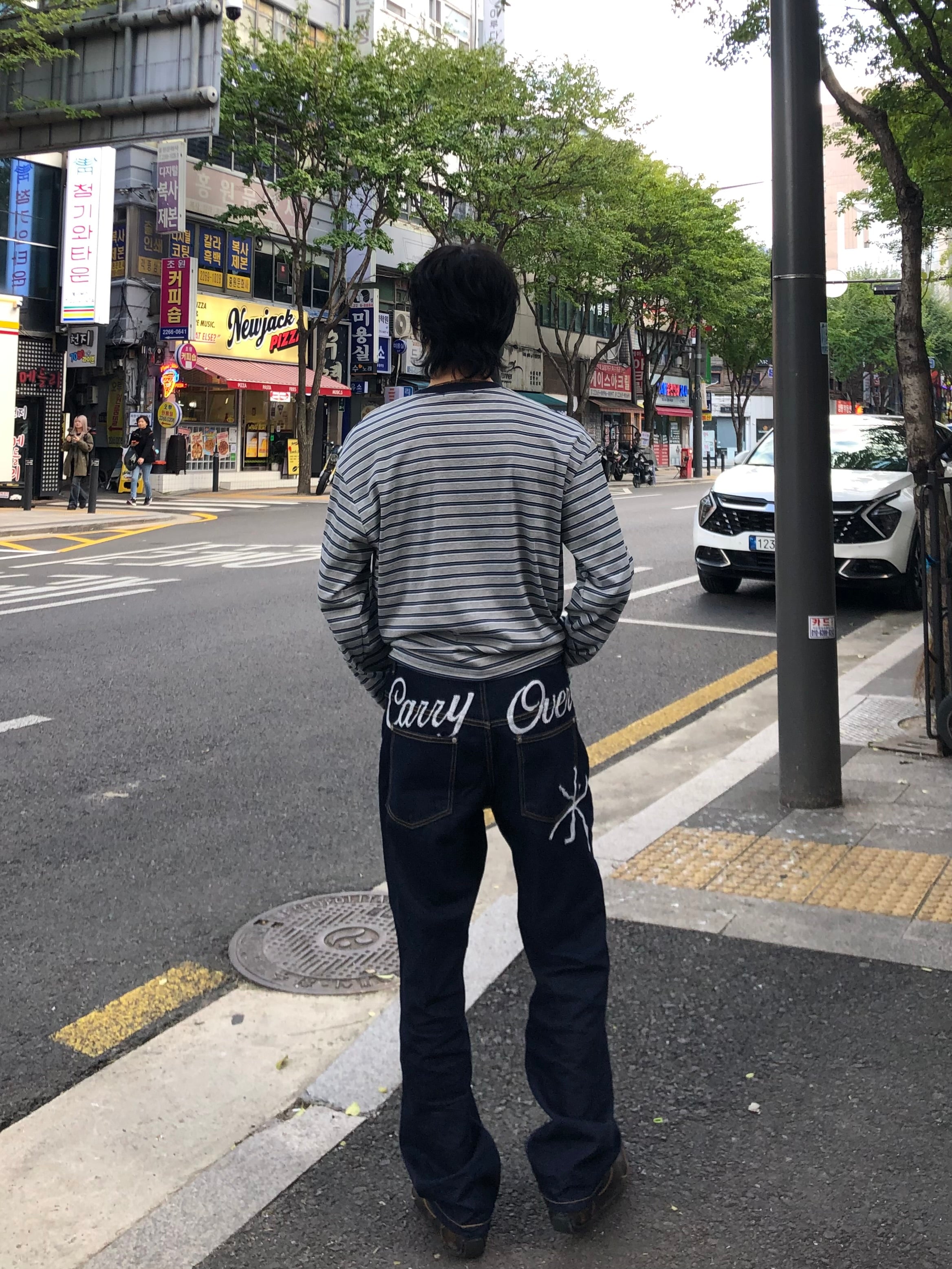 Carry Over Embroidery Wide Denim Pants