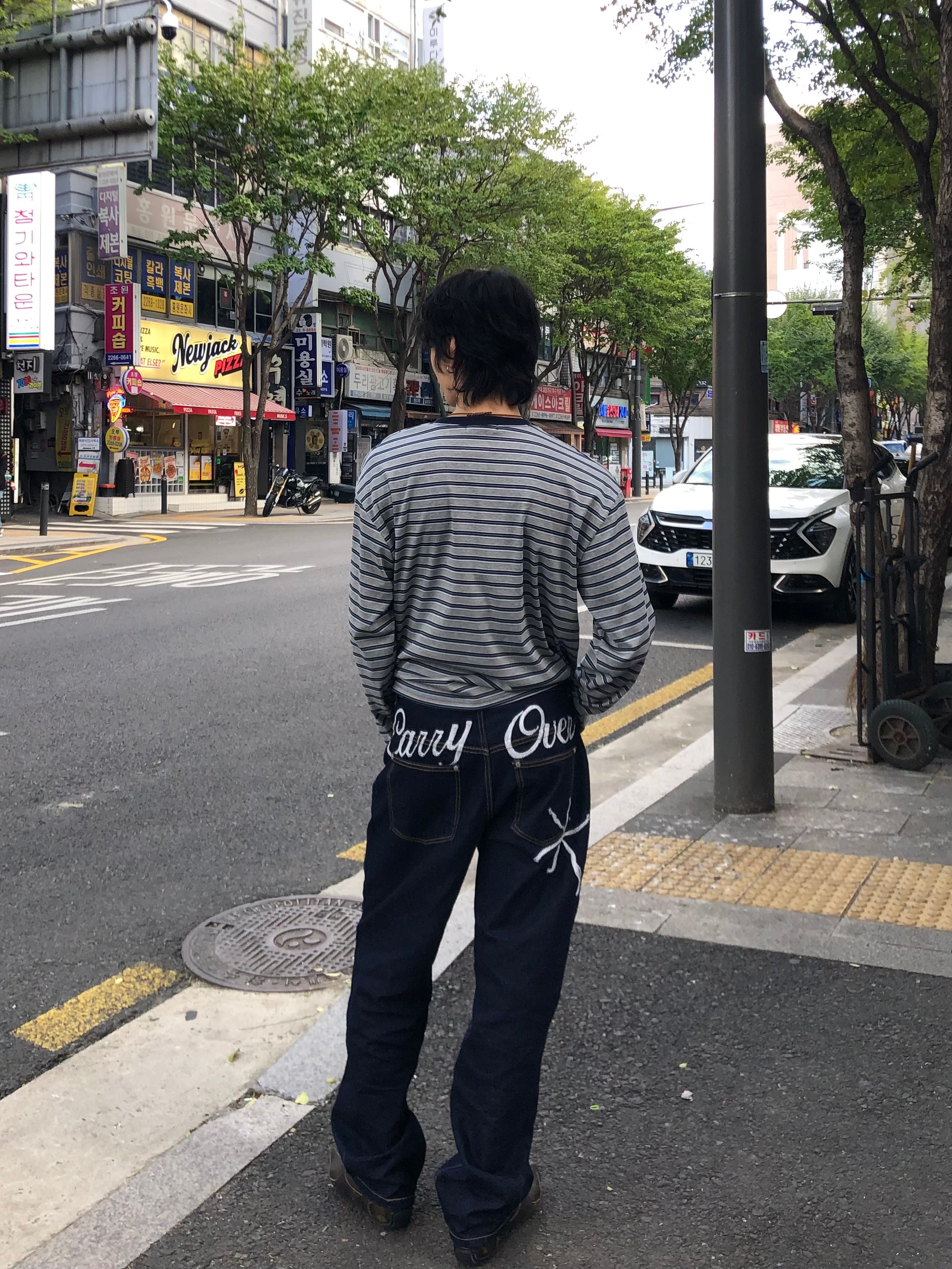 Carry Over Embroidery Wide Denim Pants