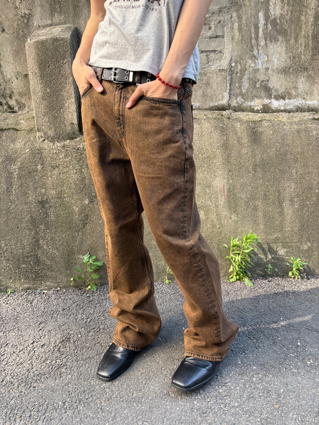 Brown-Black Mid-Wide Denim Pants