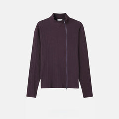 Ribbed Mock-Neck Zip Knit Top