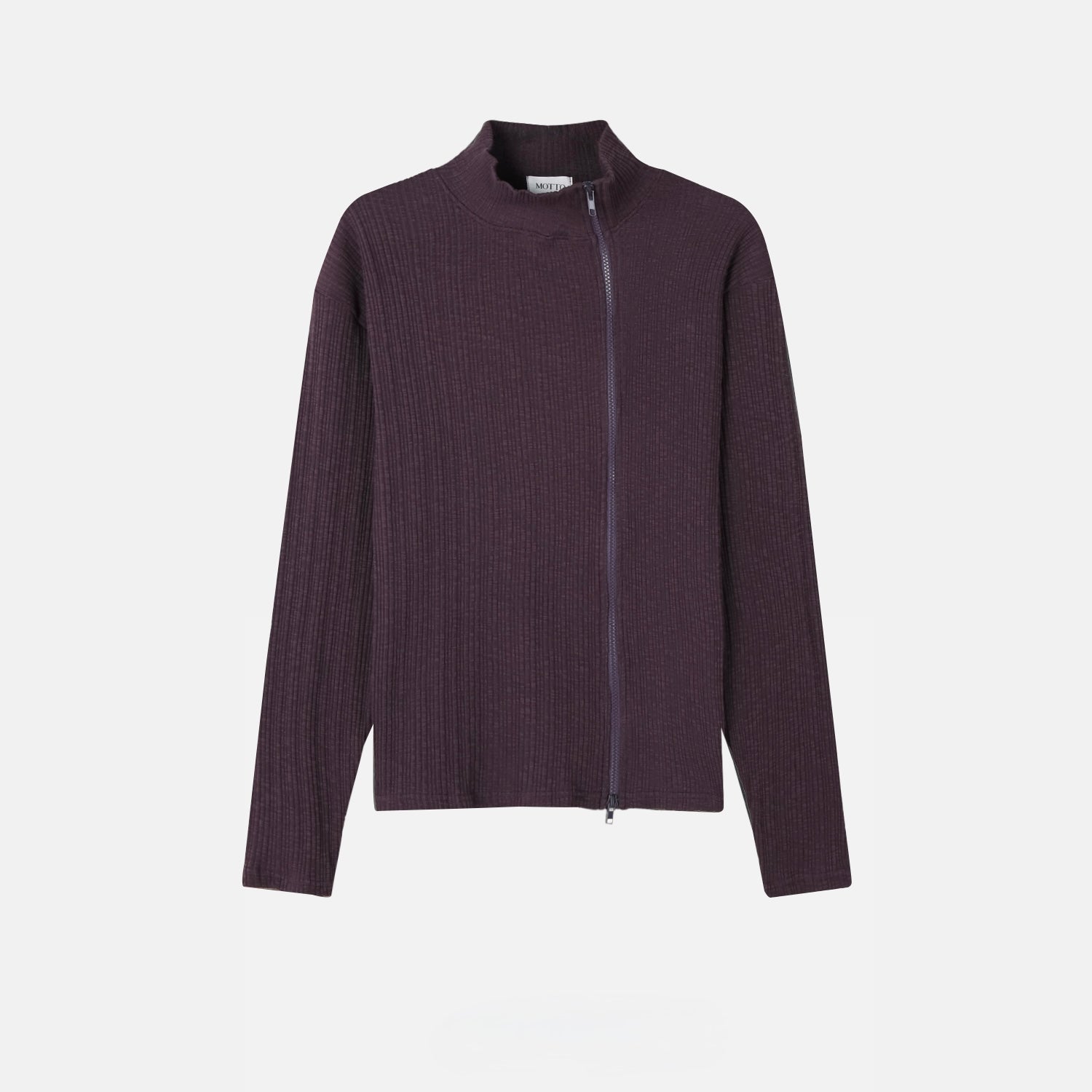 Ribbed Mock-Neck Zip Knit Top