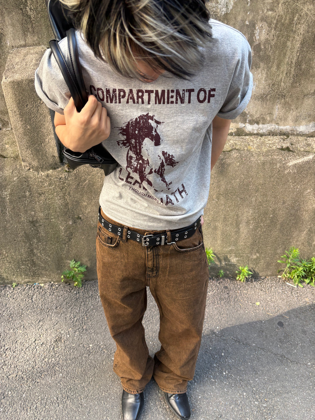 Brown-Black Mid-Wide Denim Pants