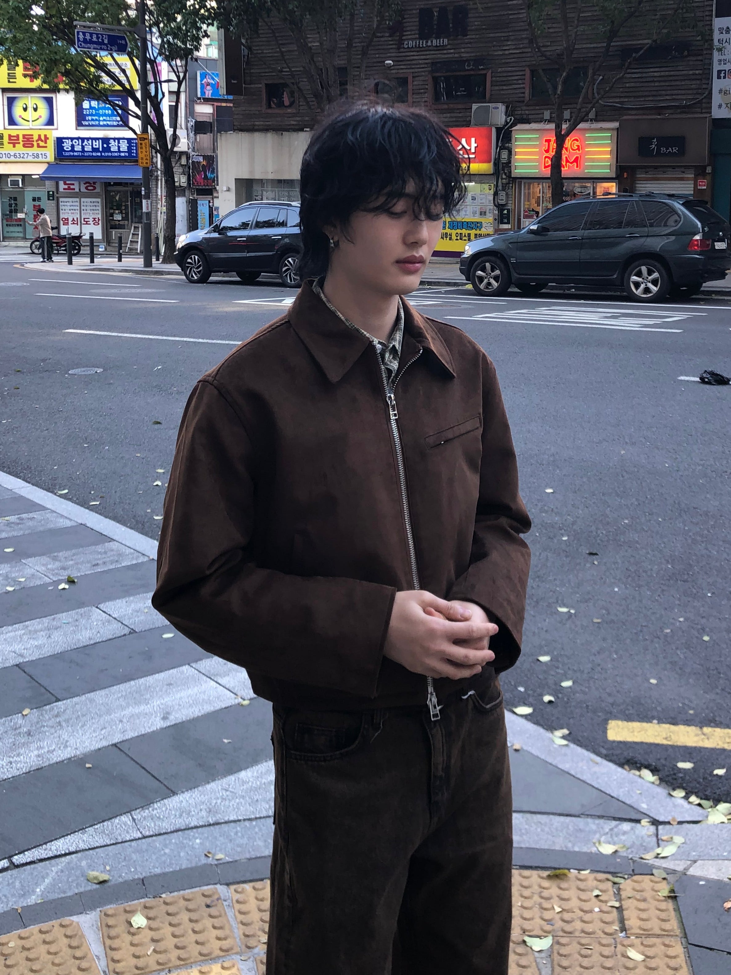Faux Suede Cropped Zip Jacket