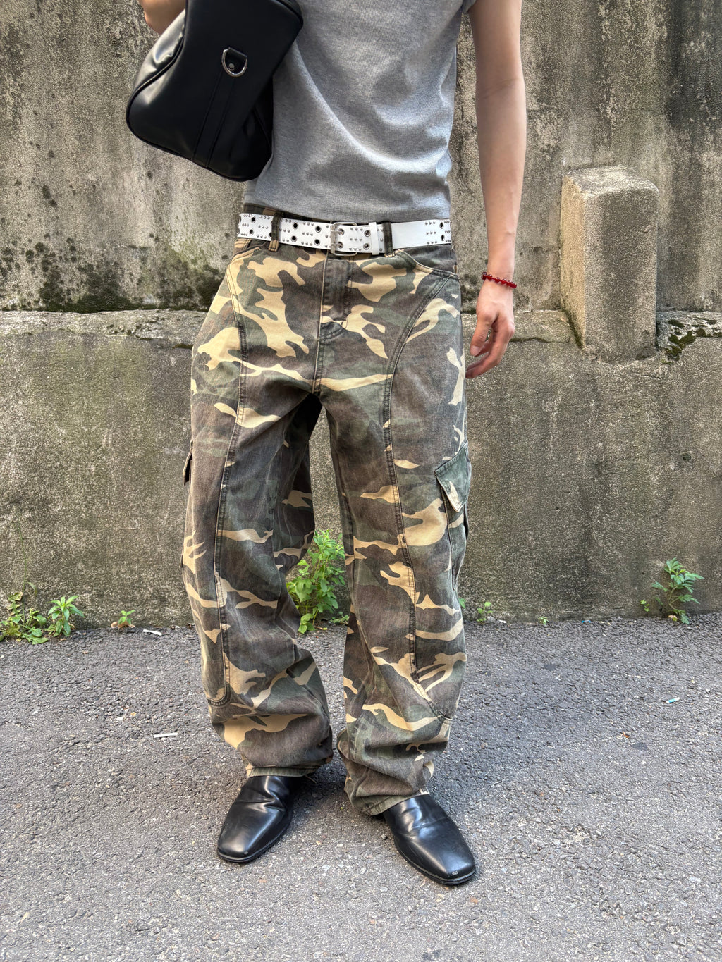 Washed Camo Panel Cargo Pants