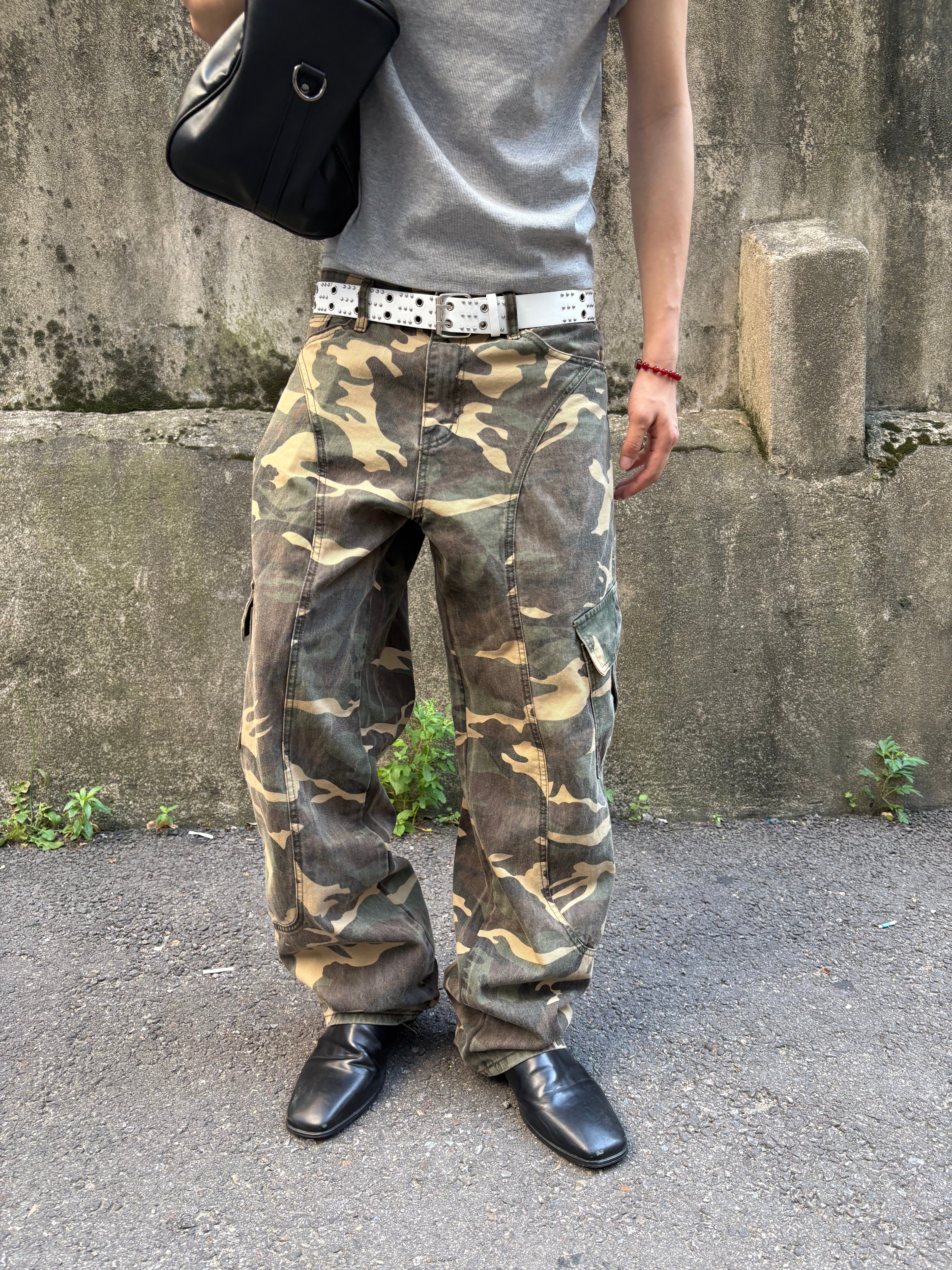 Washed Camo Panel Cargo Pants