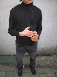 Ribbed Mock-Neck Zip Knit Top