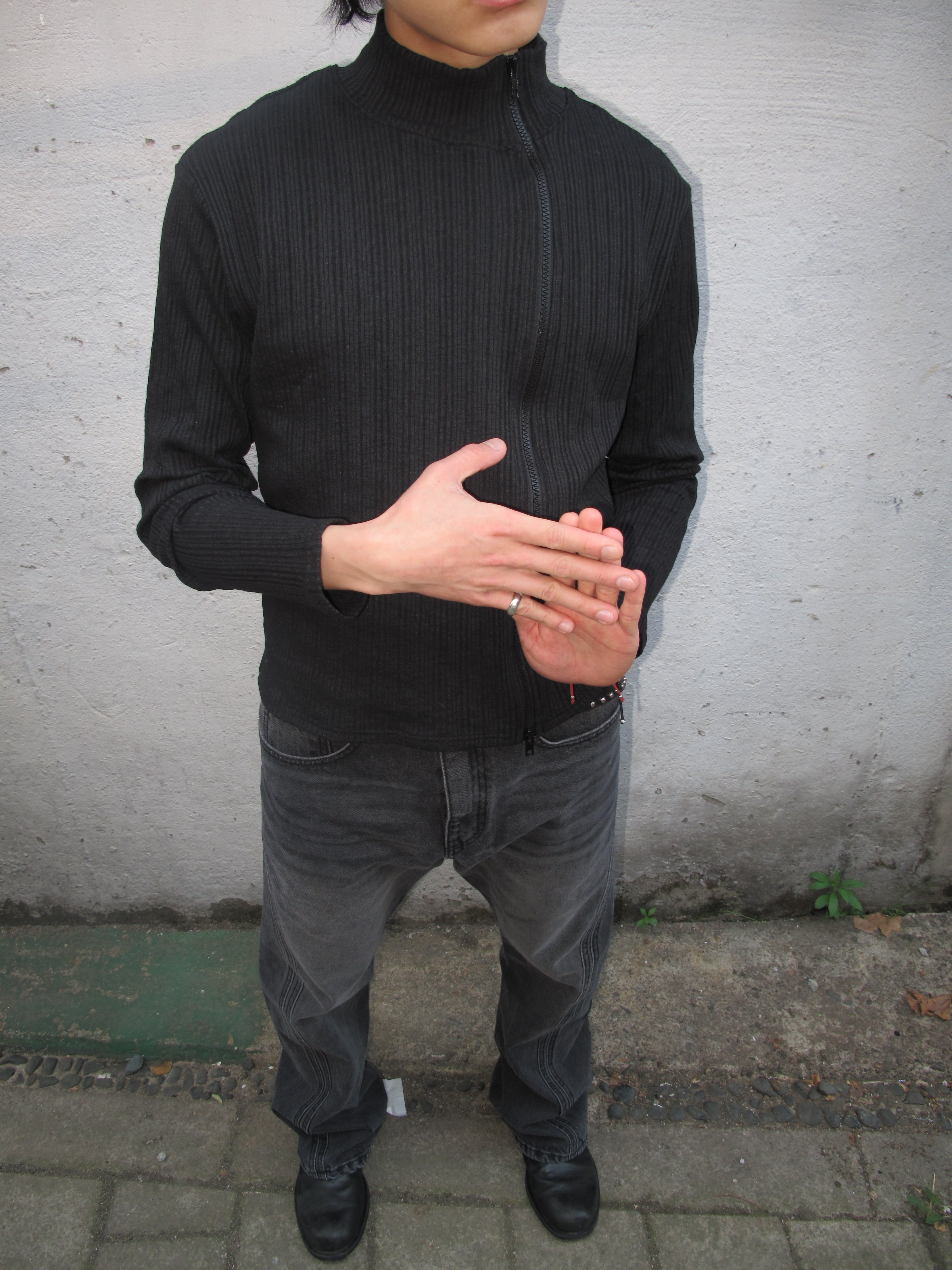 Ribbed Mock-Neck Zip Knit Top