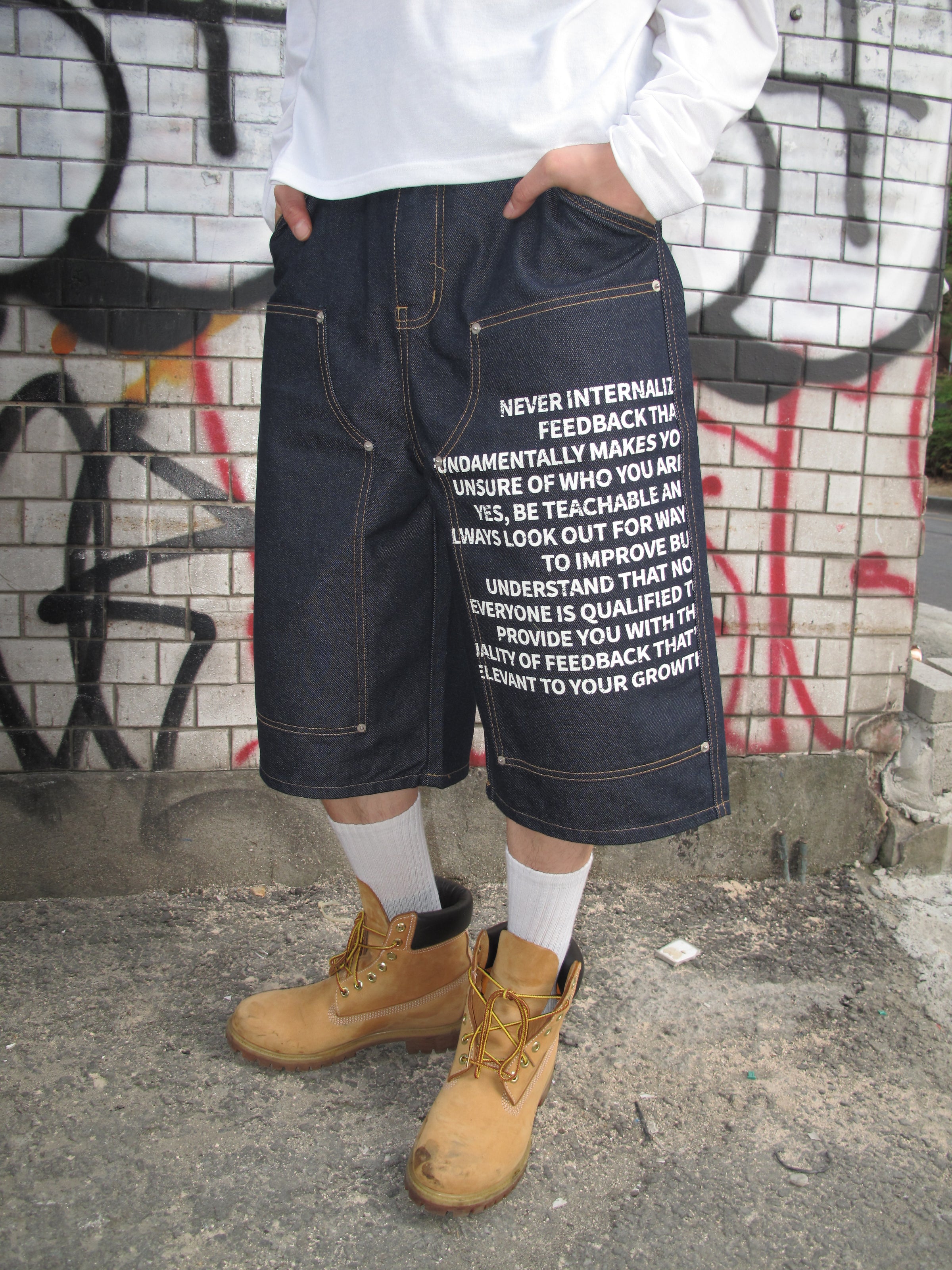 Graphic Double-Knee Denim Bermuda Shorts