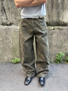 Washed Leopard Wide Cotton Pants