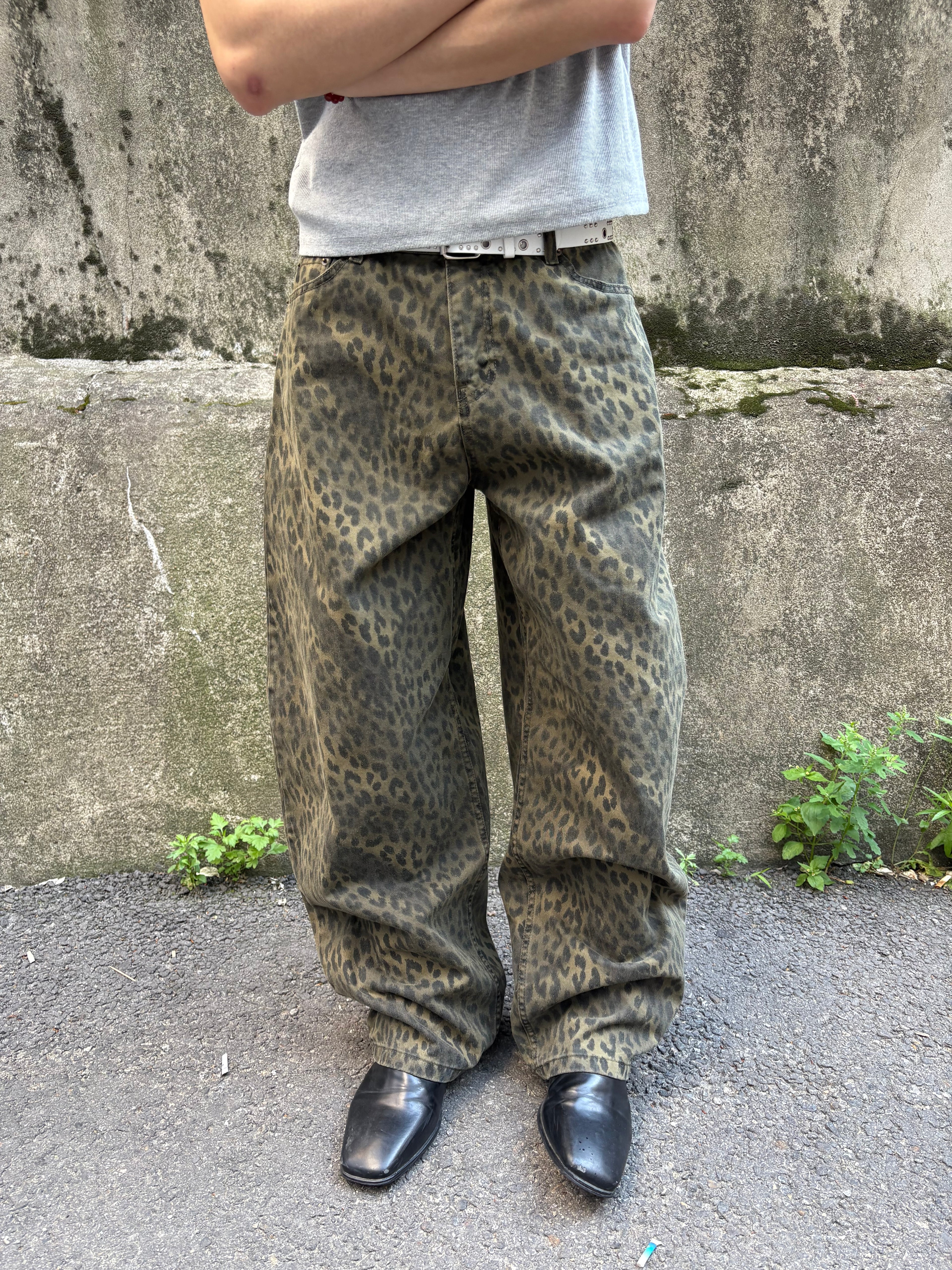 Washed Leopard Wide Cotton Pants