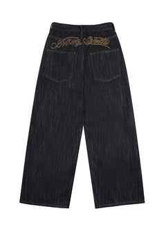 Script-Embroidered Selvedge Jeans