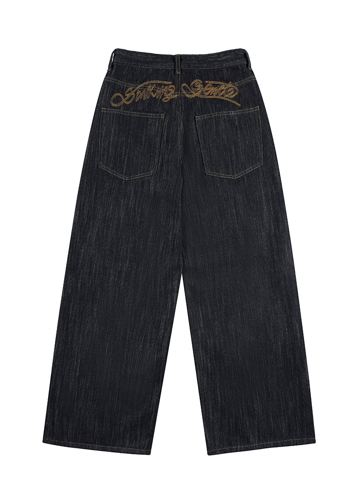 Script-Embroidered Selvedge Jeans