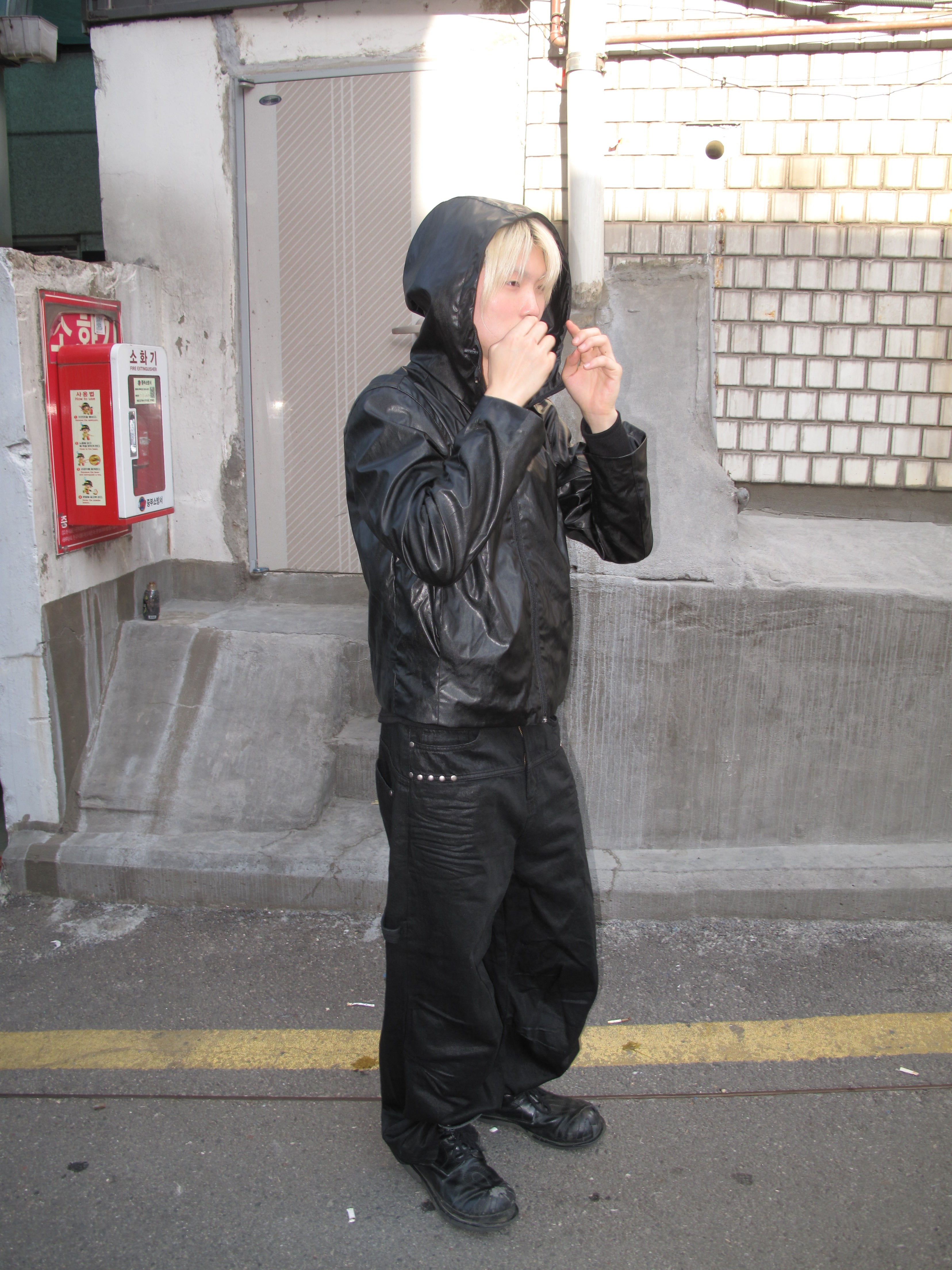 Hooded Faux Leather Zip Jacket