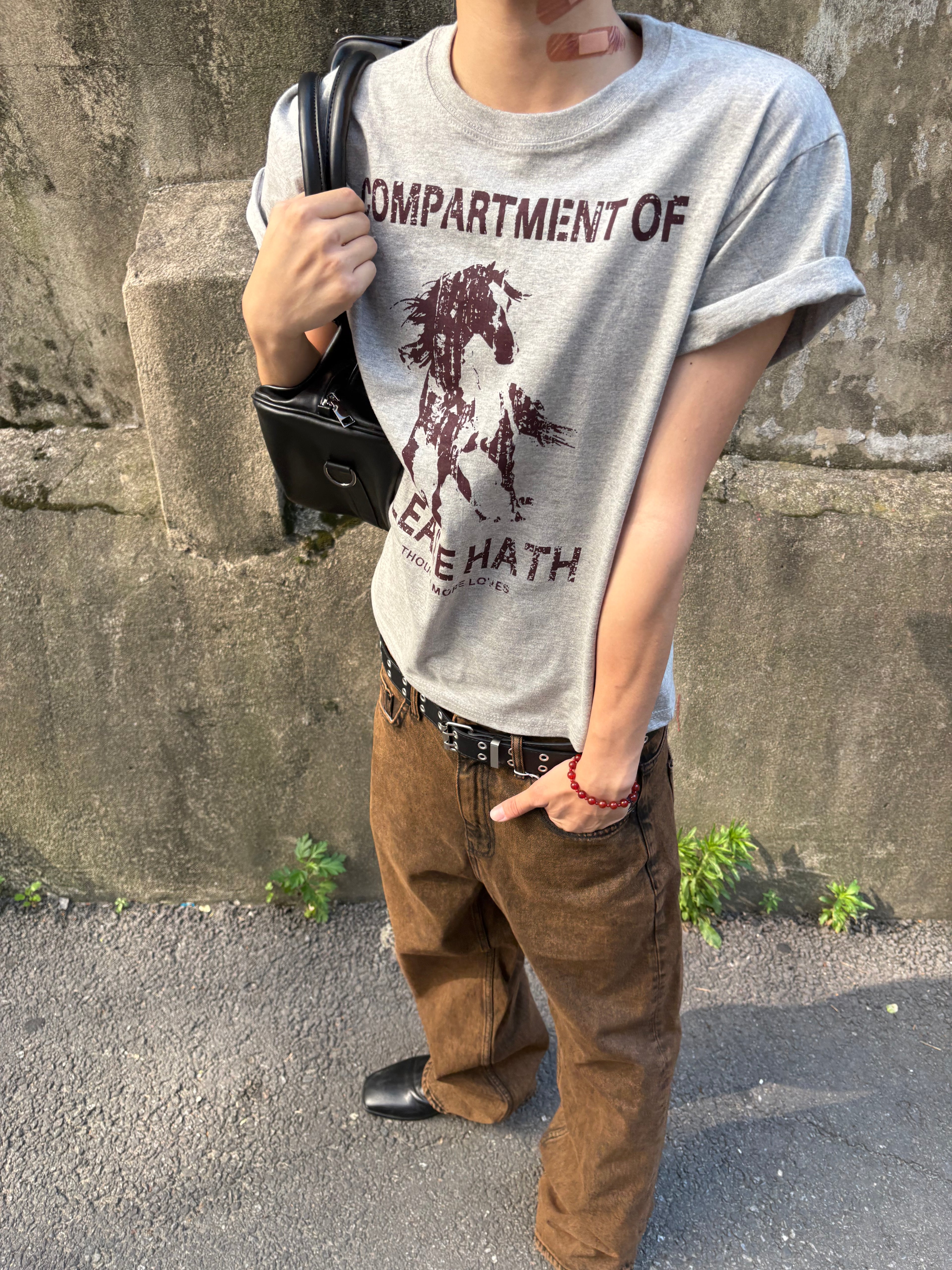 Brown-Black Mid-Wide Denim Pants