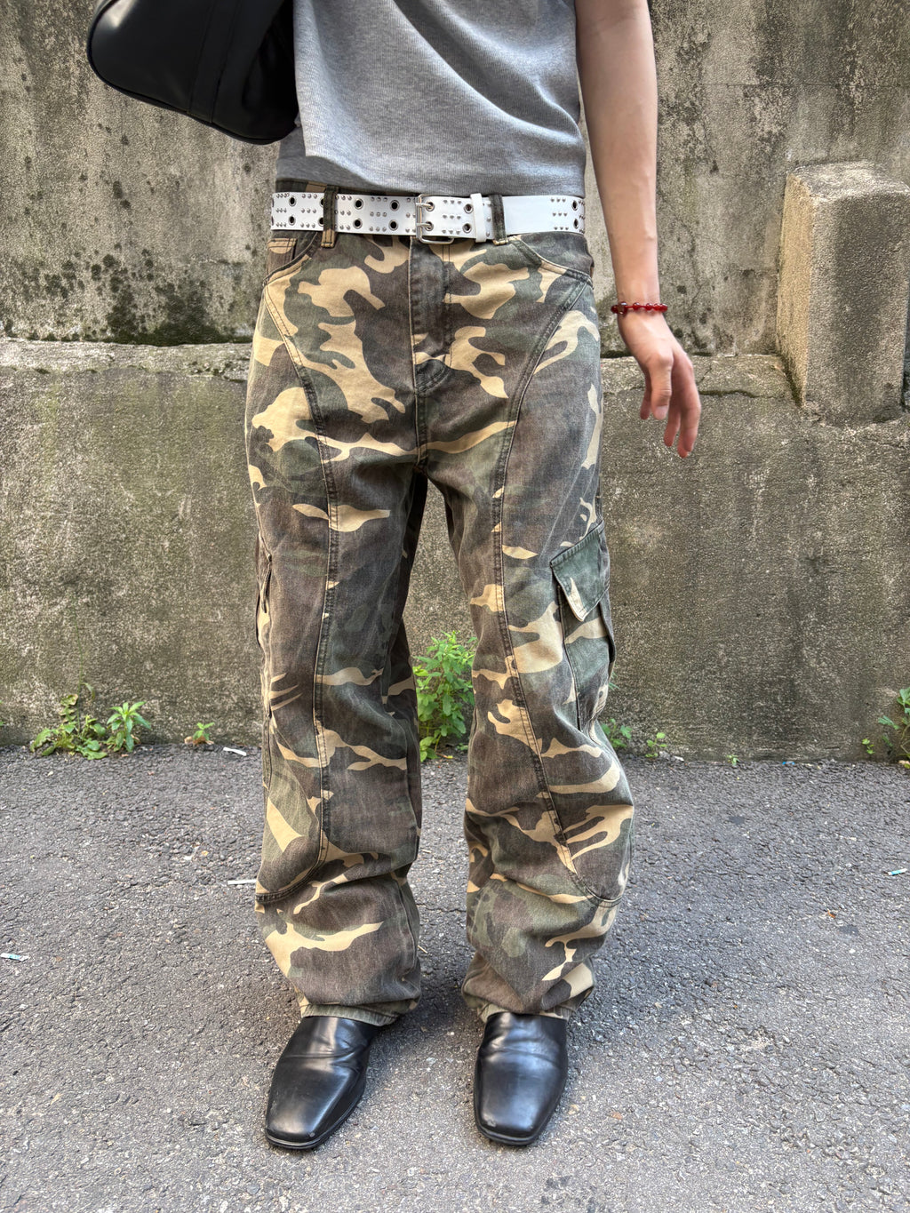Washed Camo Panel Cargo Pants