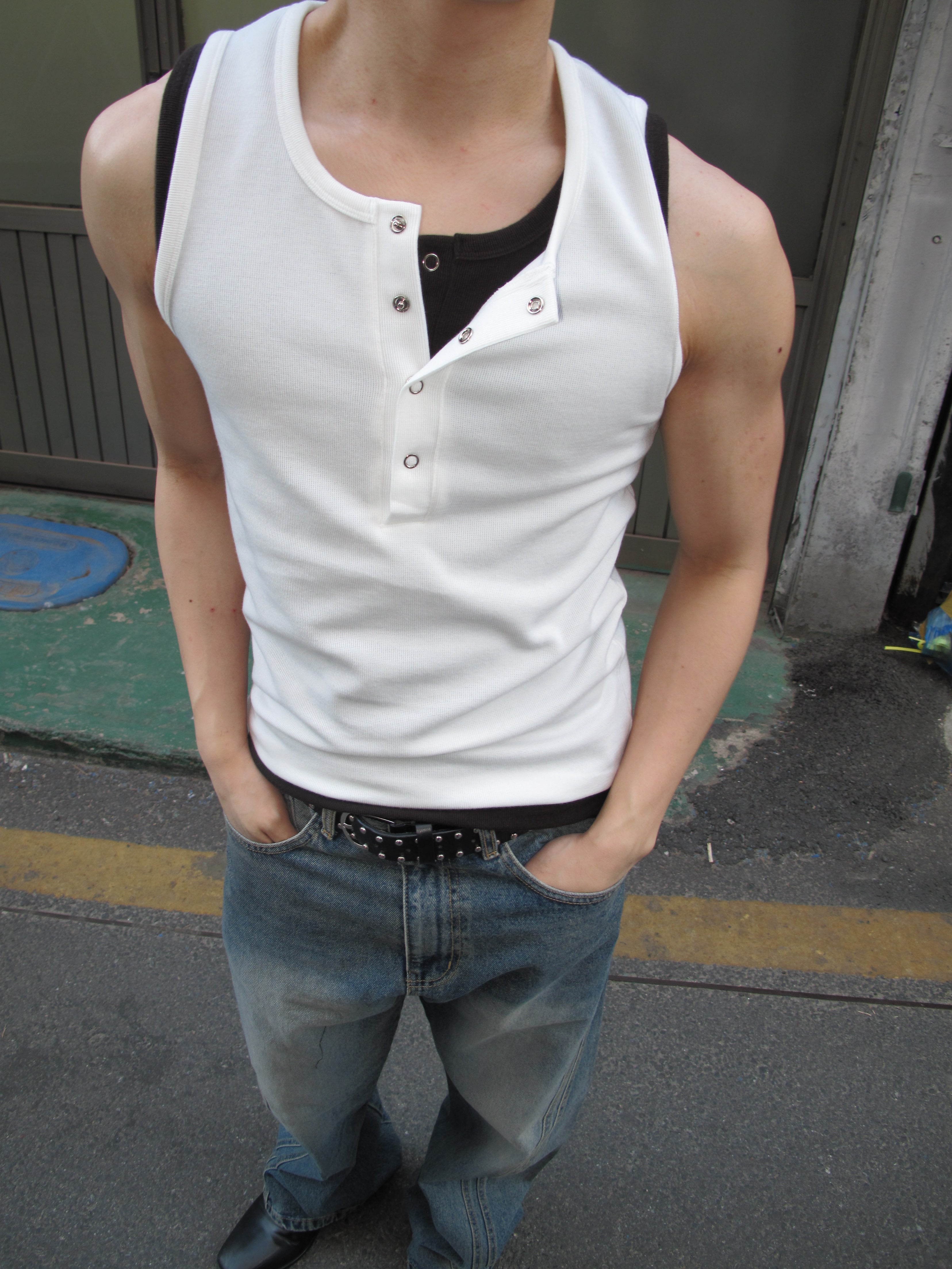 Ring-Button Henley Tank Top