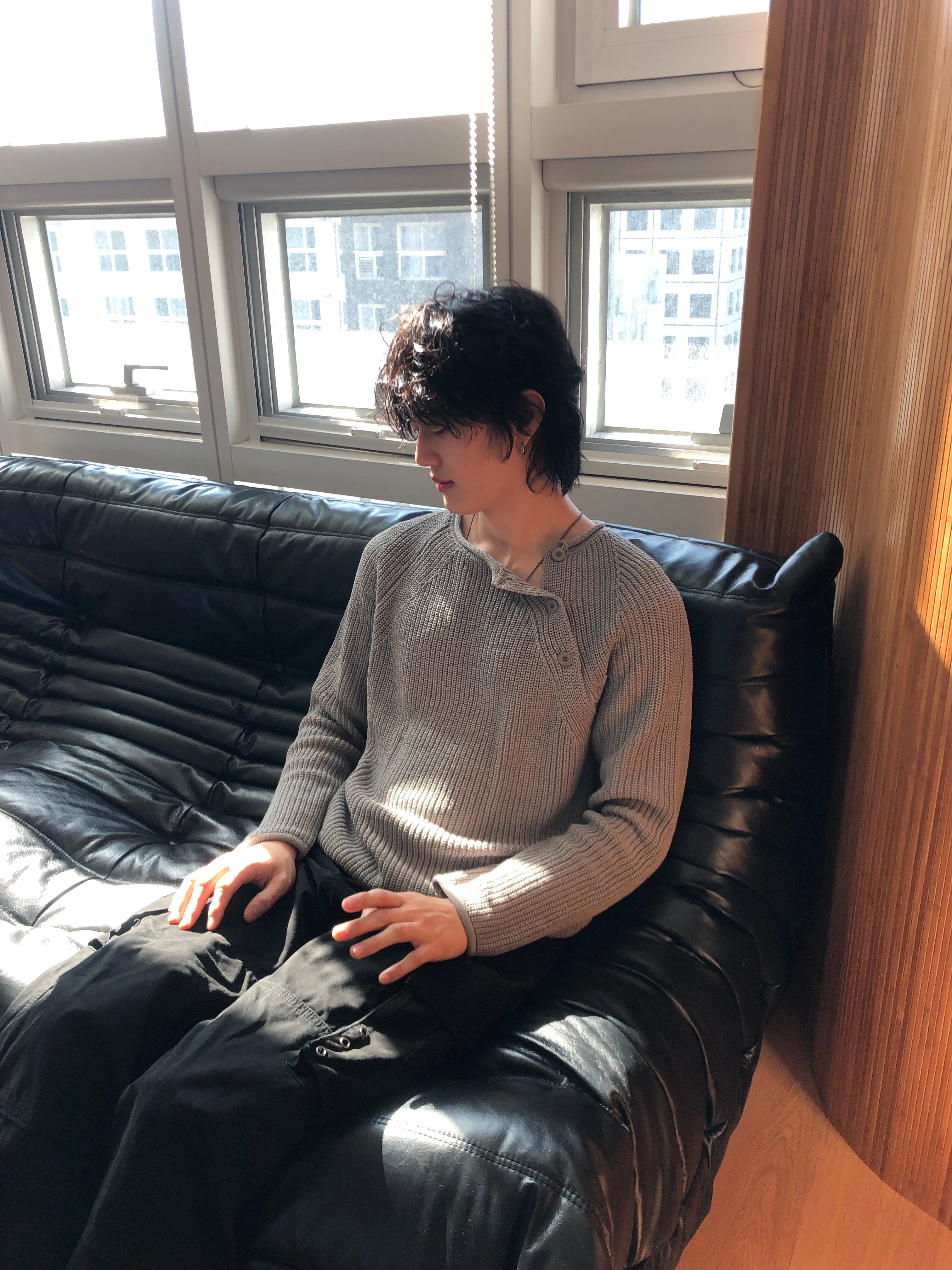 Cropped Bato Cut Henley Knit