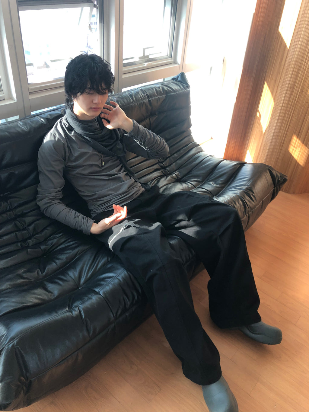 Soft Shirring Long Sleeve Top