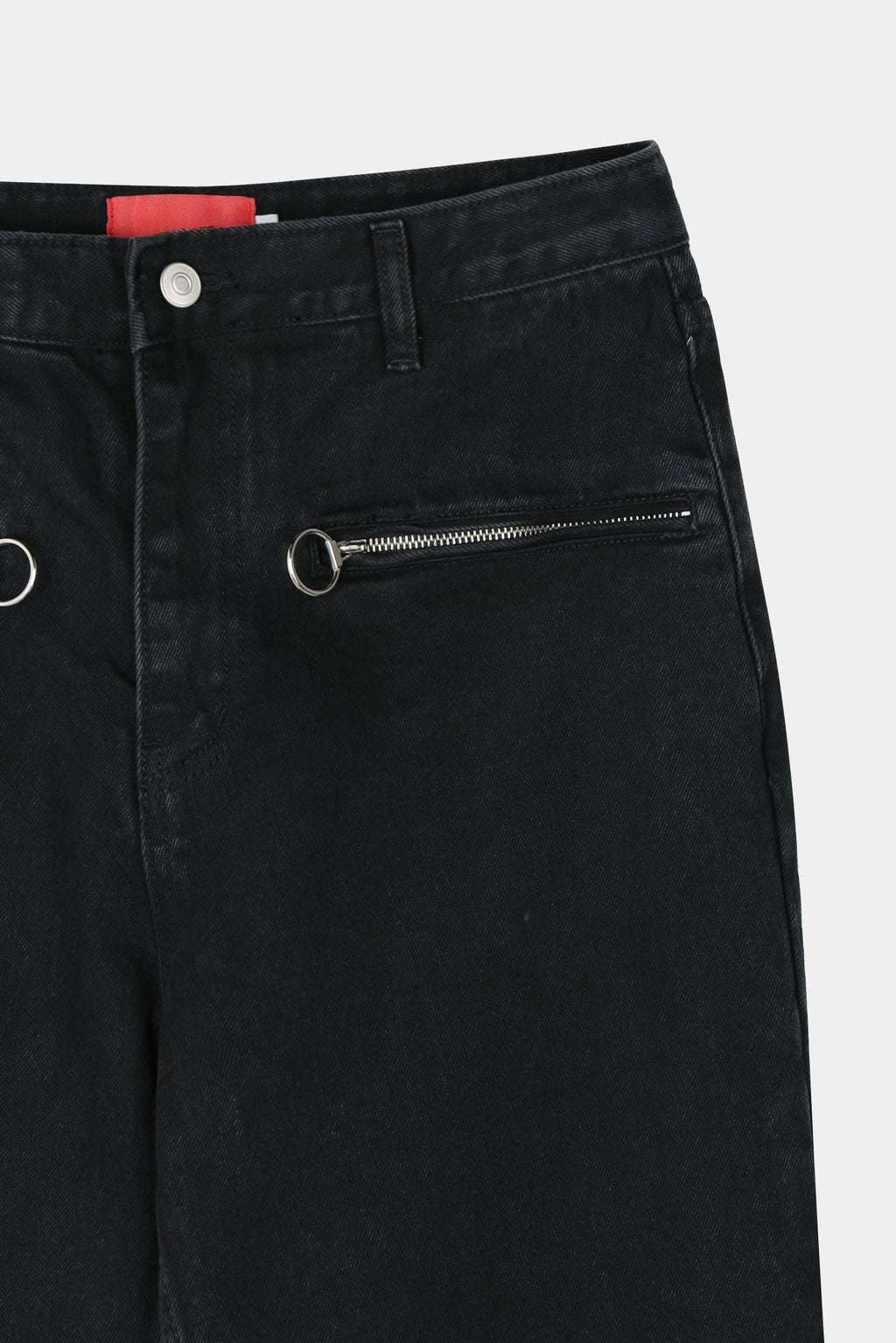 Ring-Zip Black Wide Denim Pants