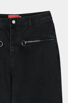 Ring-Zip Black Wide Denim Pants