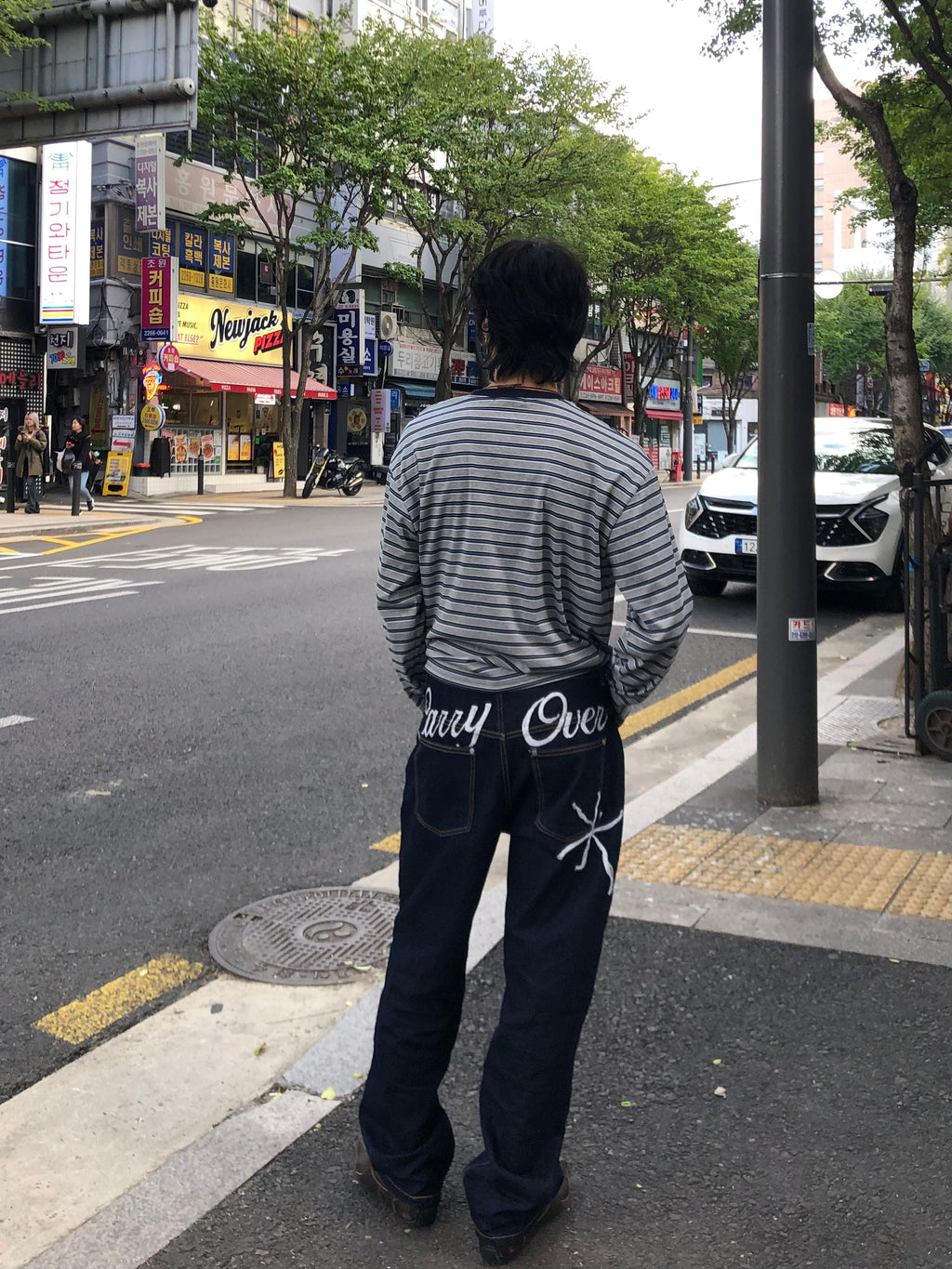 Carry Over Embroidery Wide Denim Pants