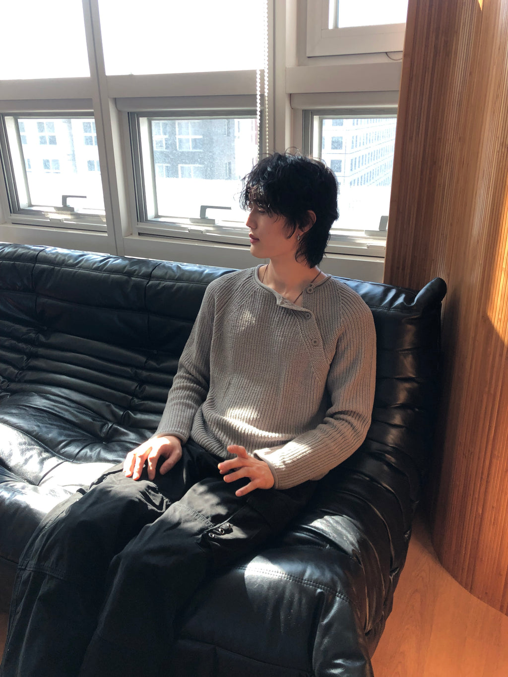 Cropped Bato Cut Henley Knit