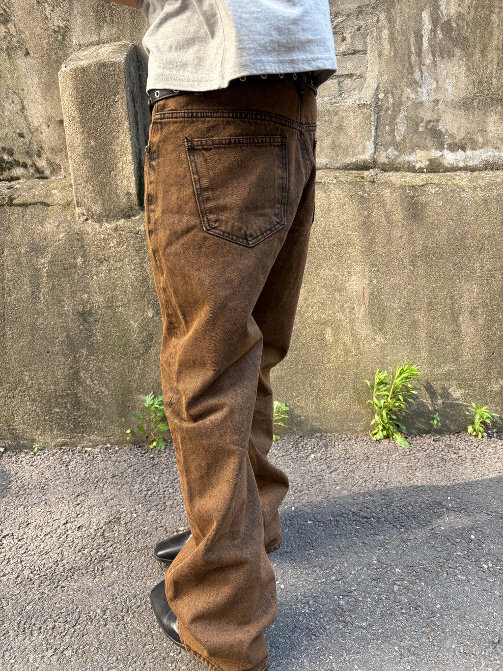 Brown-Black Mid-Wide Denim Pants