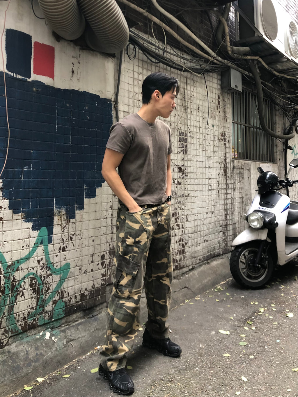 Camo Panel Wide Cargo Pants