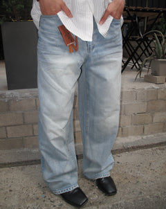 Washed Wide-Leg Denim Pants