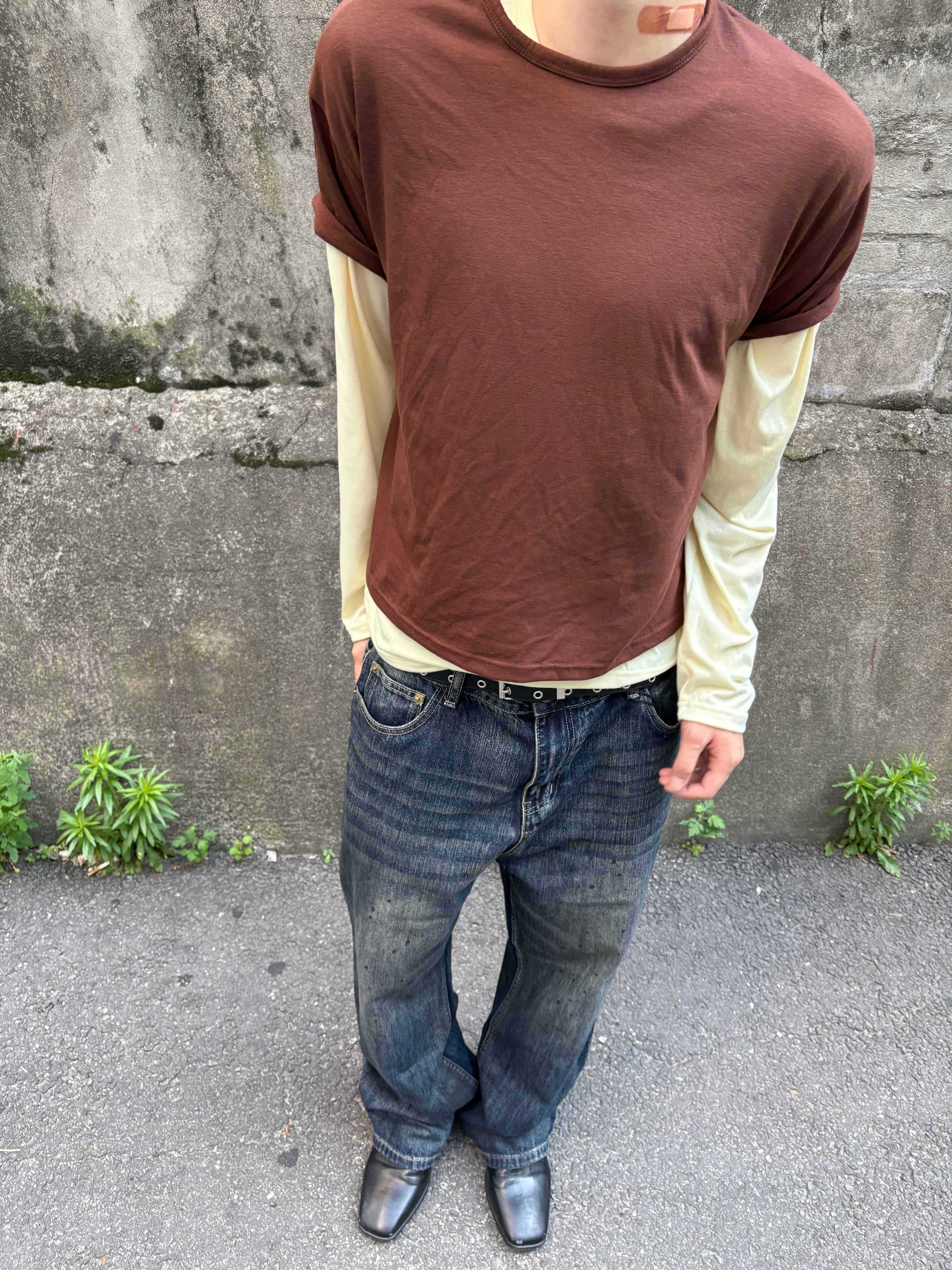 Oil-Wash Semi-Flare Jeans