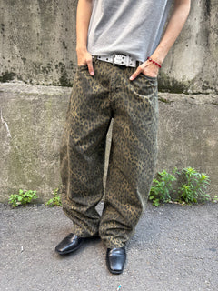 Washed Leopard Wide Cotton Pants