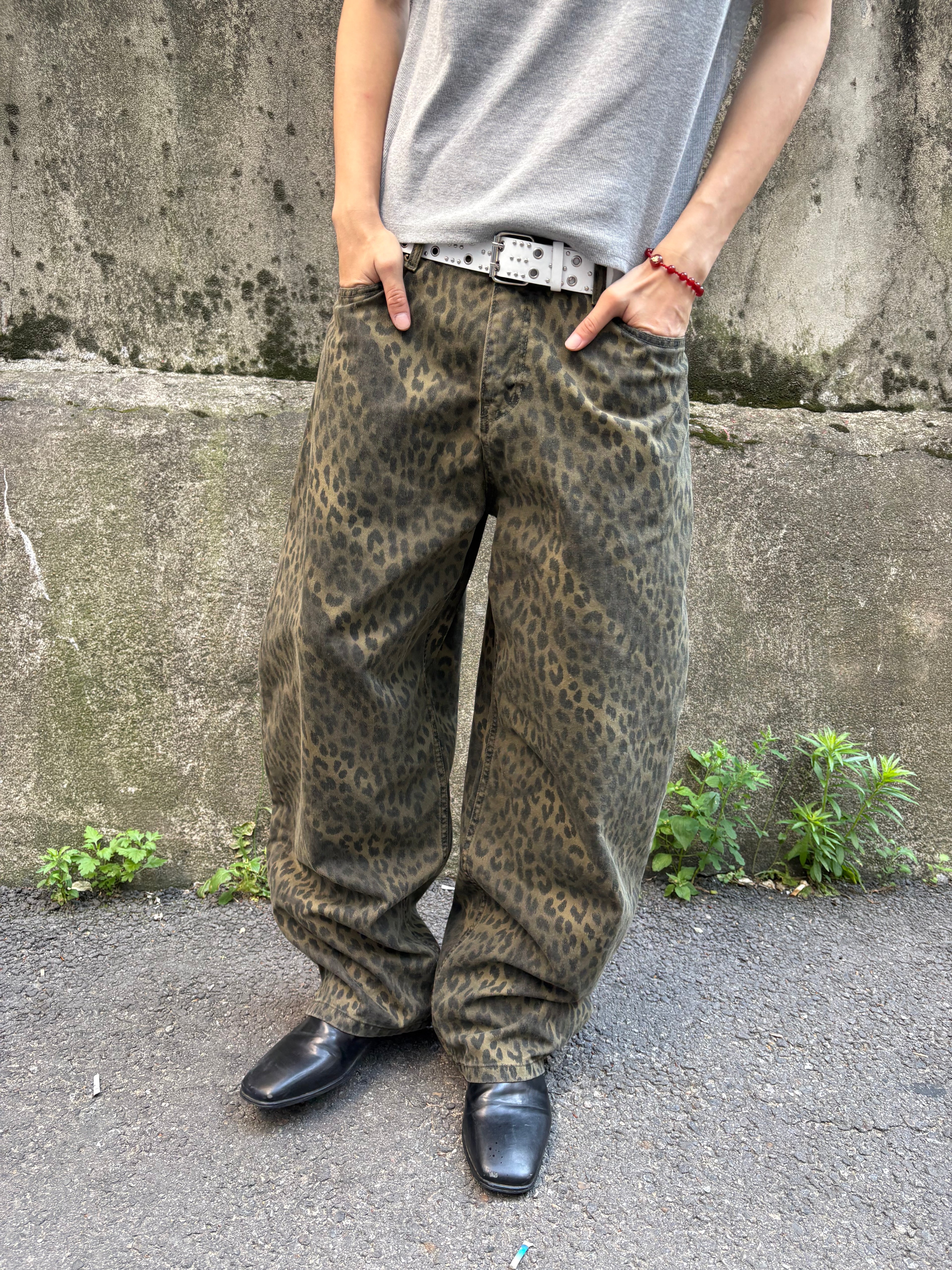 Washed Leopard Wide Cotton Pants