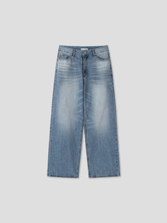 Washed Wide-Leg Denim Pants